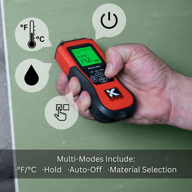 [Australia - AusPower] - Kapro - 379 Moisture Meter with Temperature Detection - Measures Wood Moisture and Temperature in Fahrenheit and Celsius - Features 8 Calibration Scales - Back-Lit Display & Auto-Power Shut Off 