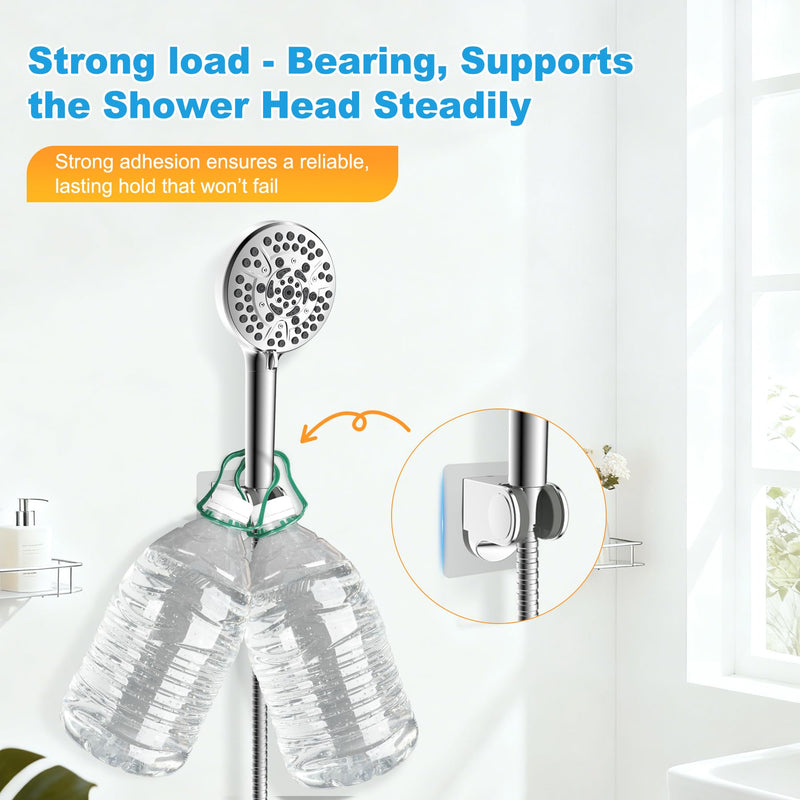 Hibbent 2 Pack Shower Head Holder - Strong Adhesive, Waterproof, Height Adjustable, Wall Mount, No Drilling, Chrome Finish