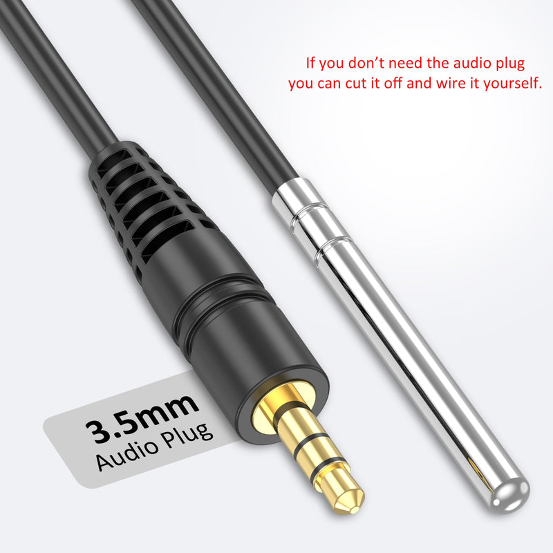 [Australia - AusPower] - Temperature Sensor Probe NTC 10K/3435, Waterproof 304 Stainless Steel Probe, Food-Grade Sensor, 6.6 Feet Long with 3.5mm Audio Plug 