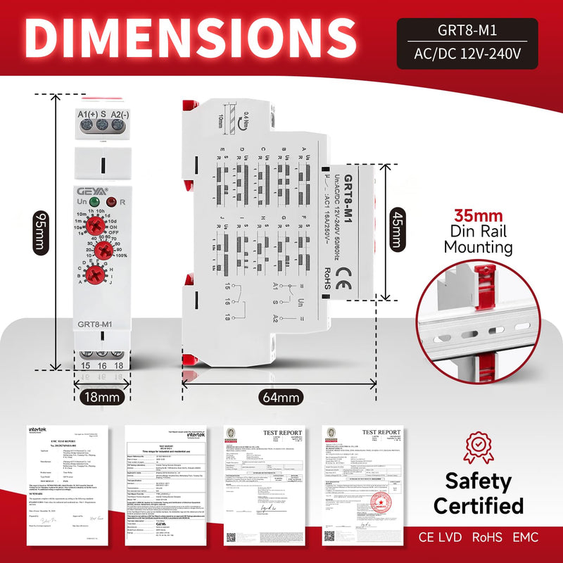 16A Multifunction Time Relay with 10 Function Choices AC/DC12V-240V Relay(GRT8-M1,AC/DC12V-240V) GRT8-M1,AC/DC12V~240V