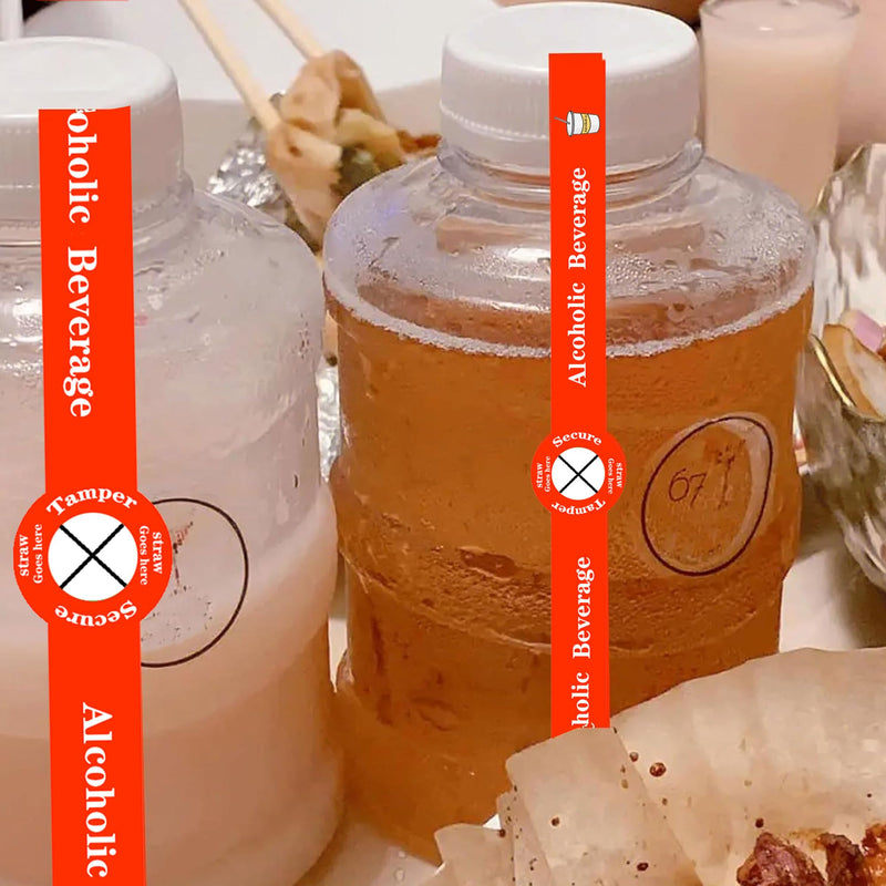 Alcohol to-Go Drink Straw Tamper Proof Stickers 500 Pcs Alcoholic Beverage Lid Stickers - 1 x 9 inch Safe Secure Tamper Evident Safety Seals Sticker for Alcohol Cups Drink Lids