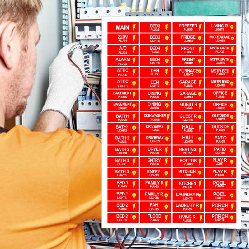 Circuit Breaker Box Label 0.5x1.5inch Electric Fuse Panel Box Identification Sticker 144pcs Plugs and Lights Circuit Breaker Label for Home Office, Electricians Catalog Load Center