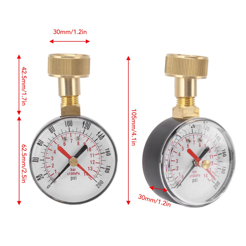 [Australia - AusPower] - Focket Water Pressure Gauge, 0 to 200 PSI 14 Bar, Universal Water Pressure Gauge with 3/4" Garden Hose Thread, Aluminum Alloy Hose Bib Gauge, Water Pressure Gauge 