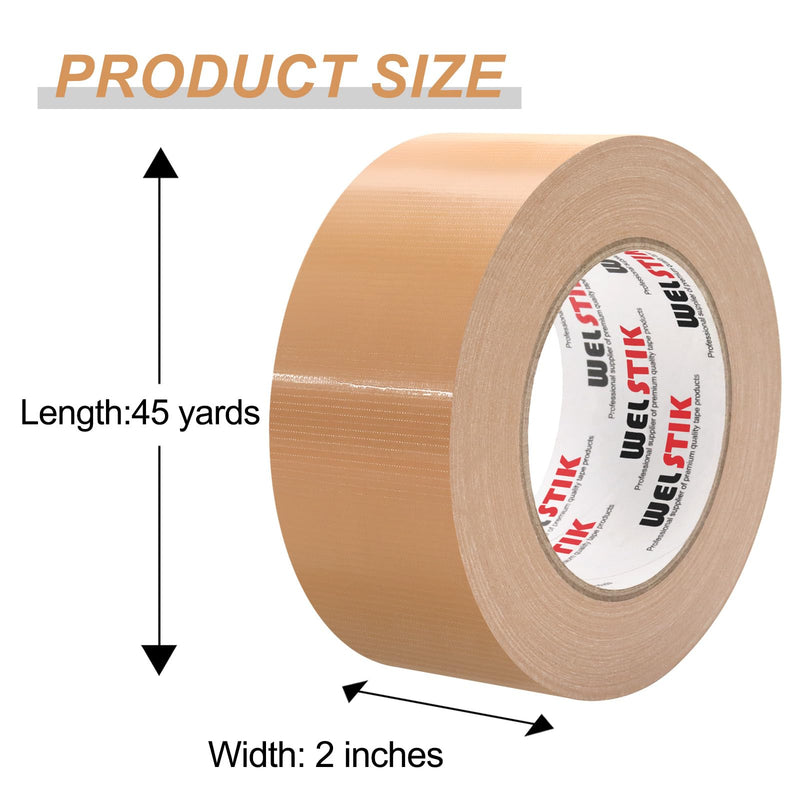 WELSTIK Professional Grade Tan Duct Tape, Waterproof Duct Cloth Fabric,Brown Duct Tape for Photographers,Repairs, DIY, Crafts, Indoor & Outdoor Use (2 Inch X 45 Yards) Brown 2"X45yard