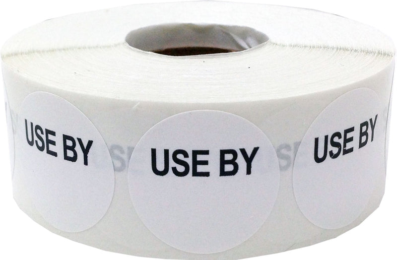 White Circle with Black Use By Writable Stickers, 1 Inch Round, 500 Labels on a Roll