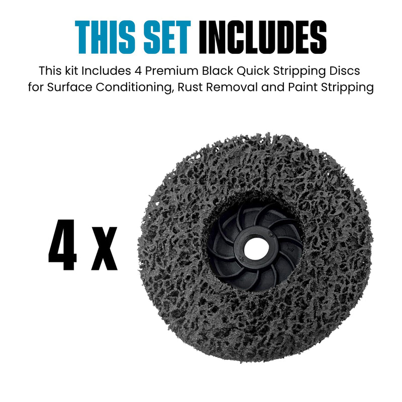 LINE10 Tools 4pk Black Stripping Discs 4-1/2" with 5/8-11 Threaded Arbors for Angle Grinders
