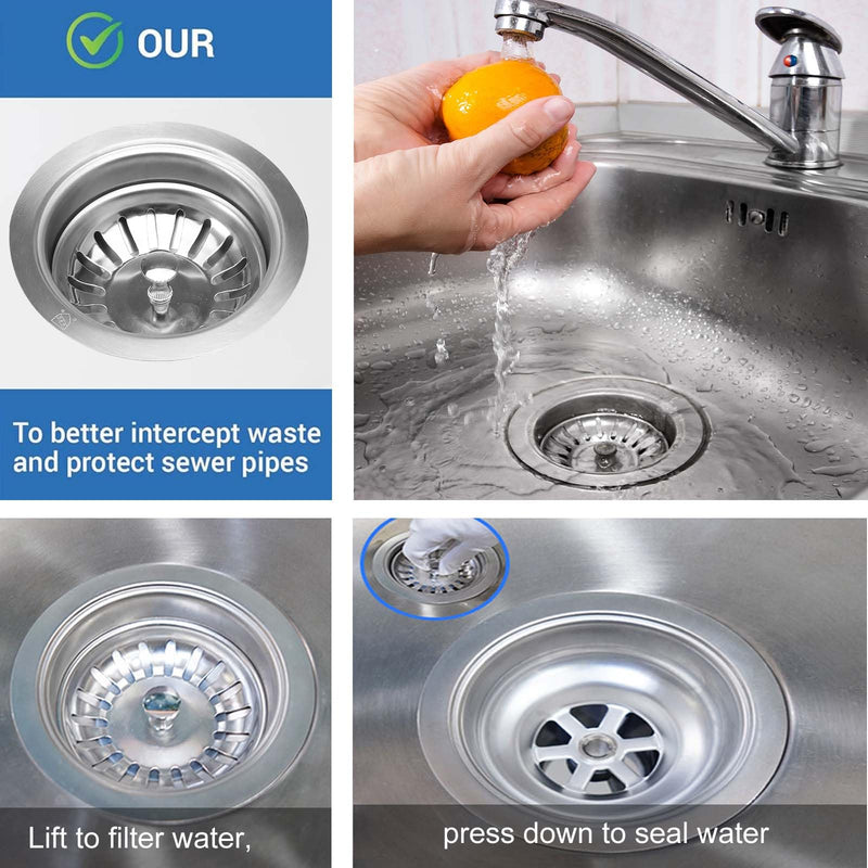 3-1/2'' ﻿Kitchen Sink Drain Kit Sink Drain Basket Sink Drain Assembly 304 Stainless Steel Sink Strainer Basket Stopper for Home Standard Kitchen Sinks （Tailpiece Included） Gray+1