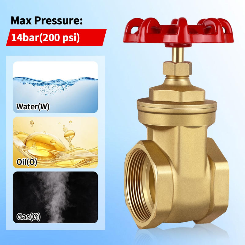 [Australia - AusPower] - Boltigen 1’’ NPT Brass Gate Valve, 200 WOG Manual Rotary Sluice Valve with Wheel Handle, Double Female Thread Heavy Duty Water Shut Off Gate for Water, Oil, Gas, Plumbing and HVAC Systems 1'' NPT 