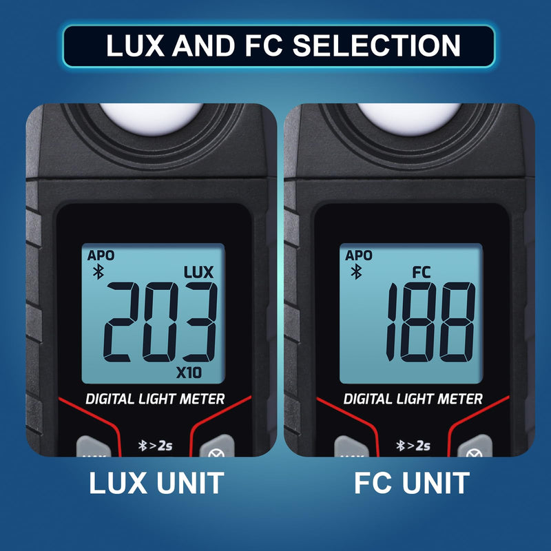 [Australia - AusPower] - Light Meter Wireless Lux Meter, 0.1~200,000 Lux Range Light Meter for Plants, Bluetooth Lux Meter Light Meter App Connection, Data Logging and Export, Backlight LCD Display for Plants, Photography 
