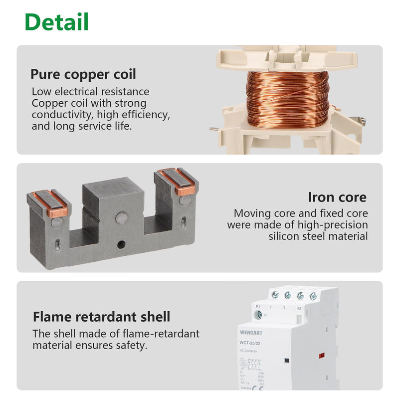 Wengart Installation contactor 25A 2NO2NC for electricians for safe priority switching without risk of short circuit with compact 36 mm width and hum-free AC 24 V coil