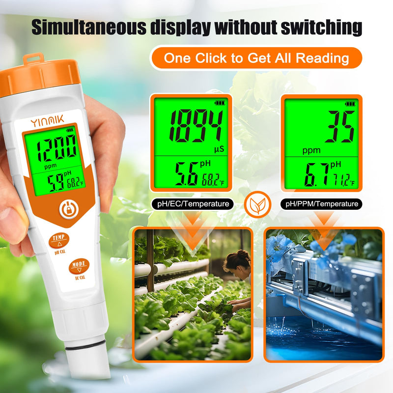 [Australia - AusPower] - pH Meter for Hydroponics PPM EC Meter for Plant Nutrients Simultaneous Measurement of pH Conductivity TDS Temperature for Reservoir Tank Water DWC Aeroponic Garden Indoor Outdoor Growing 4 in 1 pH Meter with Calibration Liquid 