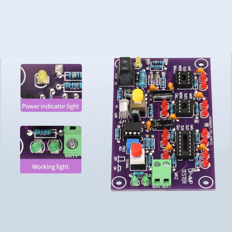 Operational Amplifier Test Board Op Amp Tester Module with LED Indicators for Single Dual Quad Op Amp IC Testing LM741 LM358 LM324