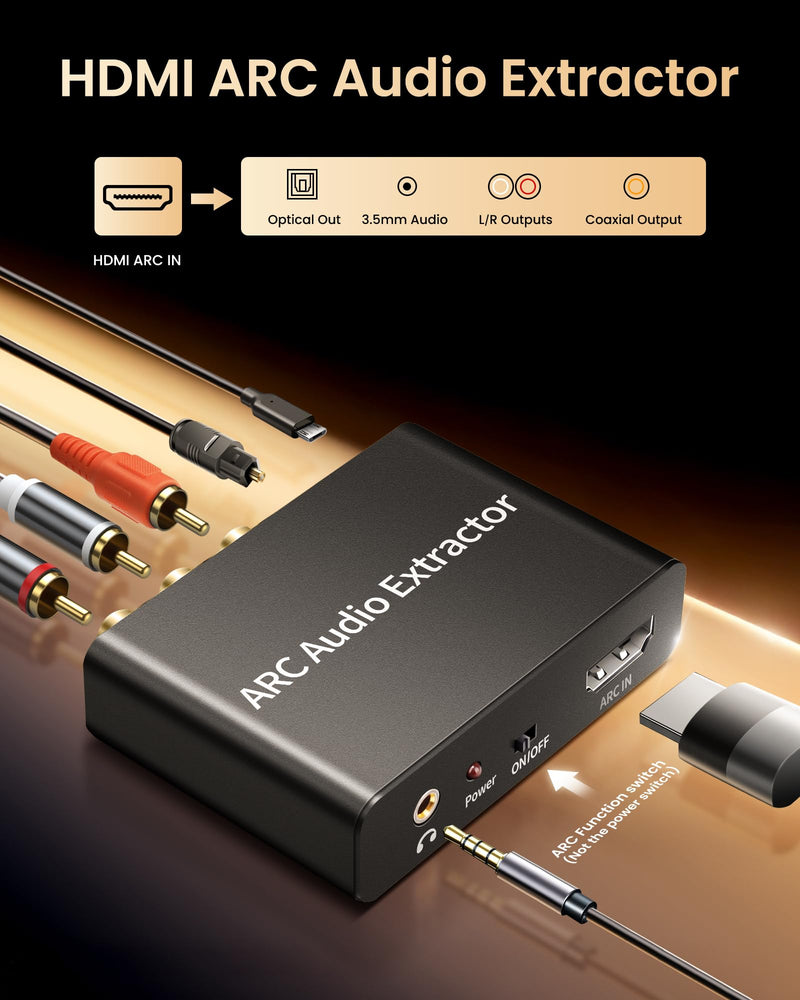 [Australia - AusPower] - HDMI ARC Audio Extractor, 192KHz HDMI ARC Audio Adapter Converter Splitter to Optical TOSLINK SPDIF + RCA L/R+ Coaxial and Analog 3.5mm Stereo for Soundbar HDTV Speaker Amplifier Headphones Black 