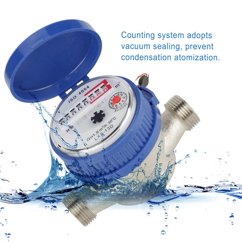 [Australia - AusPower] - Cold Water Meter 15mm 1/2 inch Arbitrary Rotation Function Water Meter with Fittings for Garden & Home Usage 