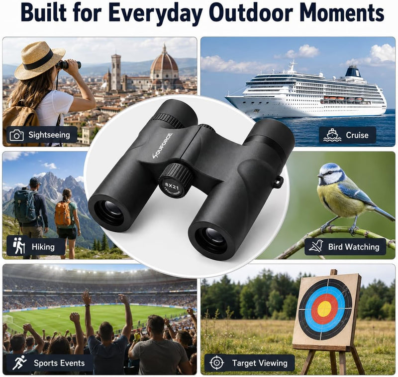 8x21 Compact Binoculars for Adults BAK4 Prism High Powered