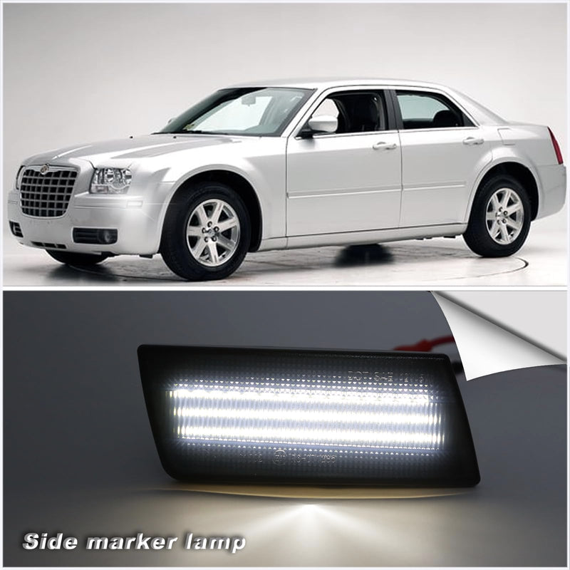 Smoked White LED Side Marker Lights Compatible with Chrysler 300 300C Sedan Base Touring SRT8 Limited 2005-2014 Front Side Indicator Lamps 2PCS (White Light) White Light