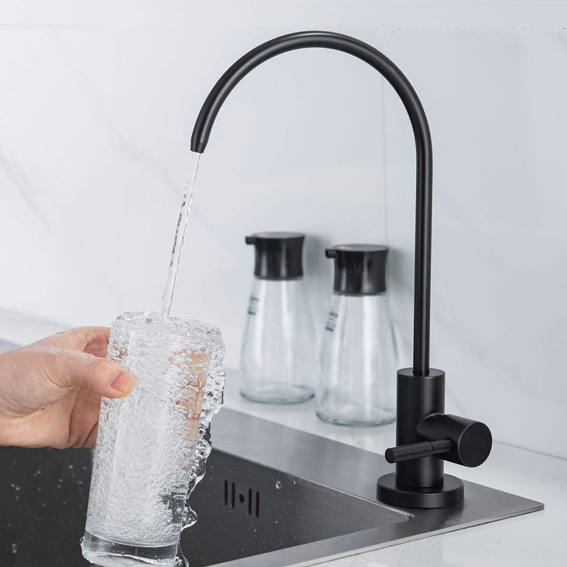 MIAOHUI Reverse Osmosis Faucet, Drinking Water Tap Fits Non-Air Gap Filtration Systems, Modern RO Kitchen Filtered Water Faucet, Lead-Free, Stainless Steel (Black) Matte Black