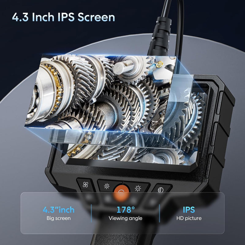 [Australia - AusPower] - Endoscope Camera with Light, SKYEAR Handheld Borescope 4.3'' HD 1080P with 8 Adjust LED Lights, Inspection Camera with 16.4ft Semi-Rigid Cable, IP67 Waterproof Scope Camera for Swer, Gadgets for Men 