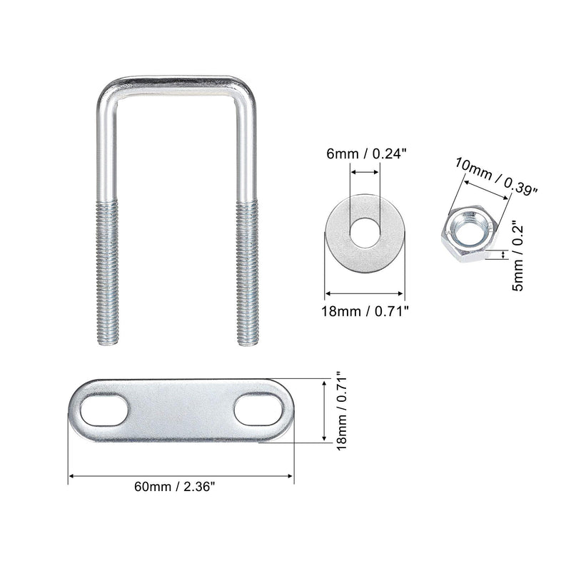 [Australia - AusPower] - uxcell Square U-Bolts 1-1/4"(30mm) Inner Width Carbon Steel M6 with Nuts, Frame Plate, Round Washers 2 Set 30x80mm(W*L) 