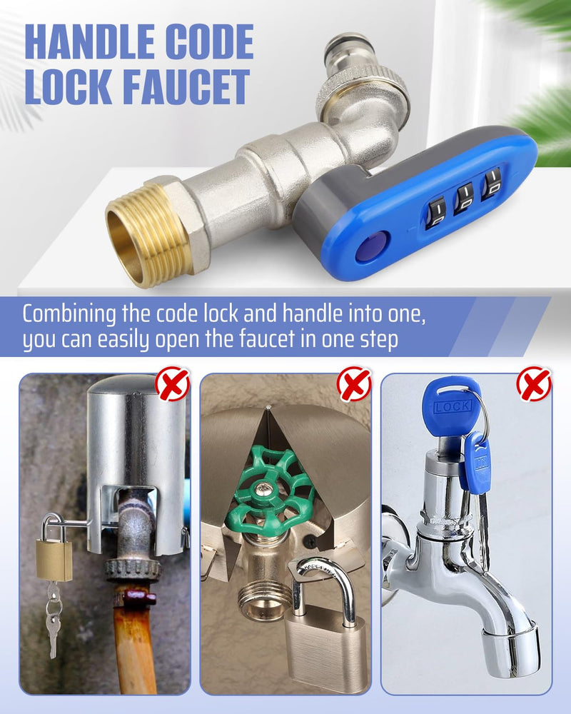 Upgraded Outdoor Faucet Lock System, Gate Valve LockoutDevice, One-Piece Design, Brass Material, Blue Handle