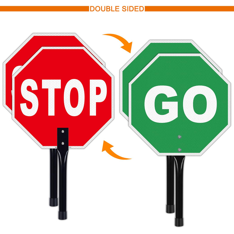 Stop Go Sign with Handle, 13"x13" Aluminum Stop- Go Handheld Traffic Sign- Reflective Double Sided- Fade Resistant- Waterproof Design- Easy to Mount - 2 Pack STOP&GO-2 Pack