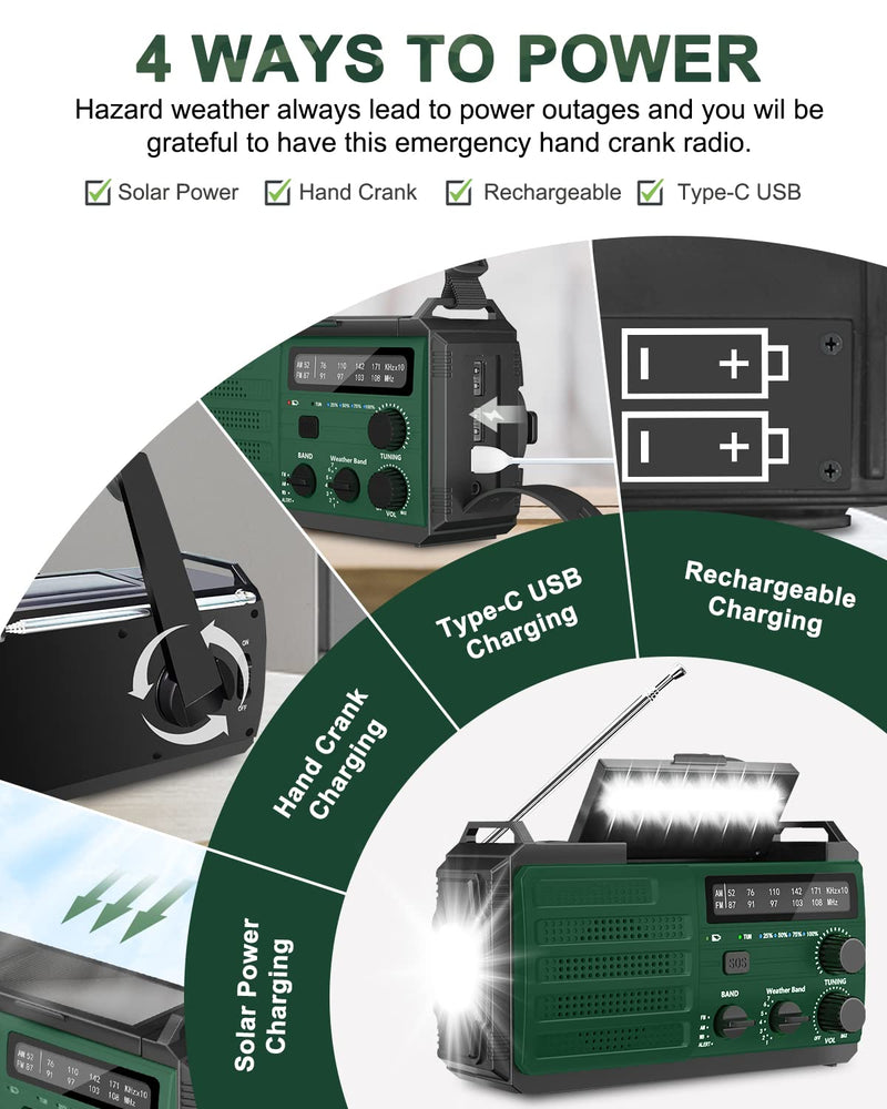[Australia - AusPower] - Emergency Radio, 29600mWh Hand Crank Radio, AM FM NOAA Weather Alert Radio, Solar Radio, 3-Mode Flashlight, Reading Lamp, SOS Alarm, Phone Charger for Hurricane and Emergency 
