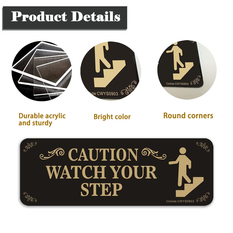 [Australia - AusPower] - 3 Pack Caution Watch Your Step Sign, 3” x 9” Thick Acrylic Self-Adhesive Warning Sign for Business Restaurants Offices, Easy to Install 
