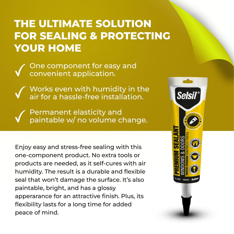 [Australia - AusPower] - Selsil Siliconized Super Acrylic Latex Sealant, Indoor & Outdoor Paintable Caulk - Flexible, Weather & Moisture Resistant, White Caulking for Baseboards, Windows, Doors & More - 5.5 oz (160 ml) 