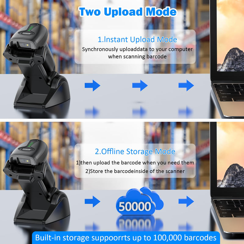 [Australia - AusPower] - Symcode QR Industrial Bluetooth Barcode Scanner with Wireless Charging Stand, Wireless 2D 1D Bar Code Scanner Drop Protection Shock Dust Proof Hands Free Auto-Sensing Stand Barcode Scanner 2D Barcode Scanner with Wireless Charging Stand 