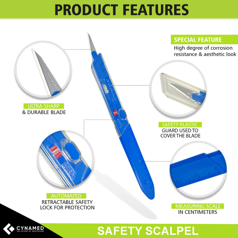 [Australia - AusPower] - Cynamed Premium Disposable Scalpel w/Retractable Blade and Measurement Scales for Craft, Dermaplaining, Dermatology, Podiatry, Laboratory, Surgical, Dental, Veterinary & More (#11) #11 