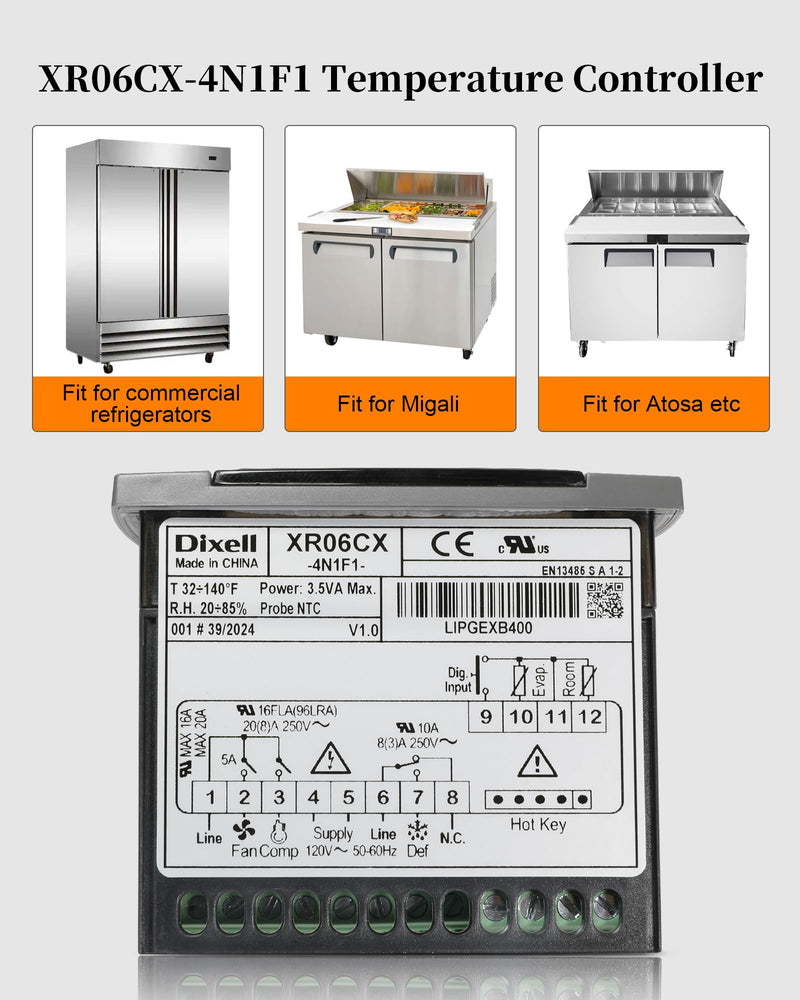 [Australia - AusPower] - for Dixell XR06CX-4N1F1 Temperature Controller, Fit for 120V 50-60hz Commercial Refrigerators/Freezer Replace for Dixell Temperature Controller, with Temperature Sensor Probes & Clasp 