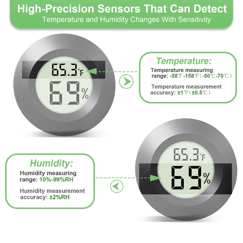 [Australia - AusPower] - 4-Pack Mini Hygrometer Thermometer Indoor Outdoor Round Humidity Meter, Small Digital LCD Monitor Thermometer Temperature Gauge Humidity Sensor (℉) or (℃) for Reptile Thermostat, Jars 4 Pcs 