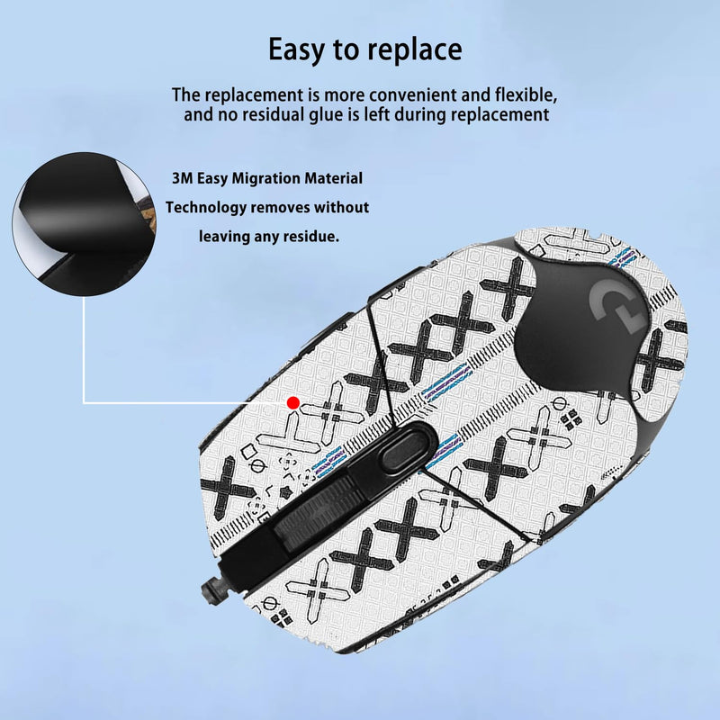 NOUKAJU Mouse Grip Tape Full Coverage for Logitech G203, Mouse Anti Slip Grip Tape,Self-Adhesive PreCut Sweat-Resistant Professional Mice Upgrade Kit(White)