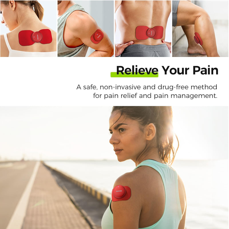 AUVON Wireless 24 Modes TENS Unit Muscle Stimulator for Pain Relief, Smart Rechargeable TENS Machine with Dual Size 6 TENS Pads for Physical Therapy, Pocket-Size TENS Device for Shoulder & Back Pain Red