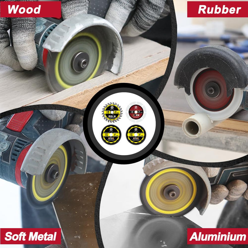 [Australia - AusPower] - FOCSTOL Saw Blade Set - 4pcs 75mm Cutting Disc for Cutting Wood Metal Plastic for Angle Grinder Arbor 10mm TCT+Wood+HSS Blade 