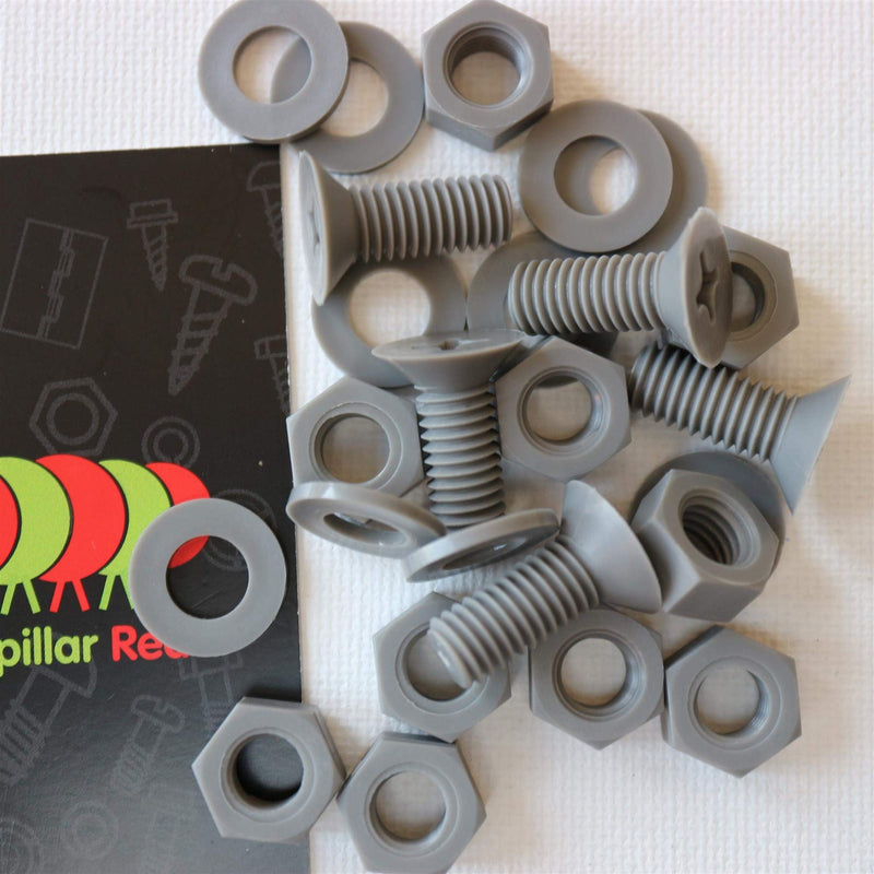 [Australia - AusPower] - 20 x Grey Countersunk Screws Polypropylene (PP) Plastic Nuts and Bolts, Washers, M8 x 20mm, Anti-Corrosion, Chemical Resistant, Gray, (5/16 x 25/32 in) 