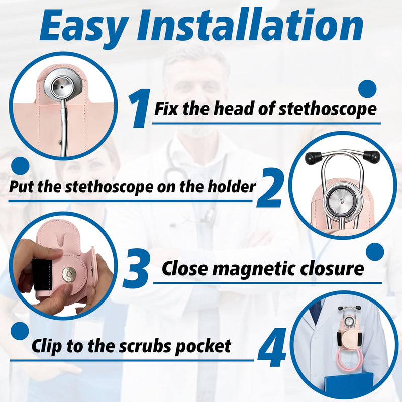 [Australia - AusPower] - 2 Packs Magnetic Stethoscope Holder for Physicians Nurses, Stethoscopes Holder for Scrubs, Stethoscope Holders Hip Clip with Magnetic Snap Closure (Black & Pink) 