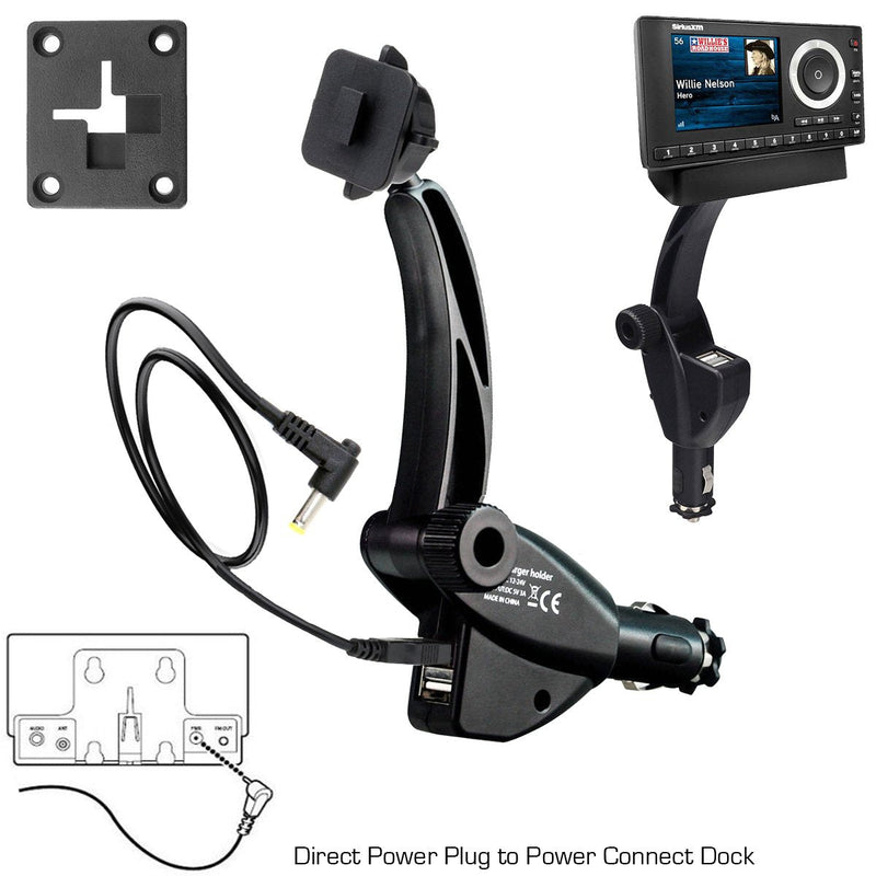 [Australia - AusPower] - ChargerCity Dual USB Sirius XM Satellite Radio Car Truck Lighter Socket Mount w/Tilt Adjust & PowerConnect Cable for Onyx Plus EZR EZ Lynx Roady Starmate Xpress (Vehicle Dock NOT Included) 