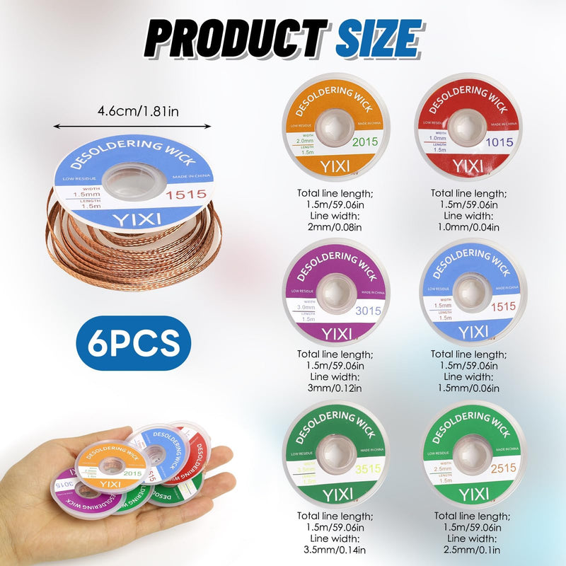 Desoldering Braid, Desoldering Wire, Desoldering Wire, Copper Desoldering Wire (1.0/1.5/2.0/2.5/3.0/3.5 mm), Ideal for Desoldering and Removing Solder on Solder Joints, High Thermal Conductivity Soldering Braid