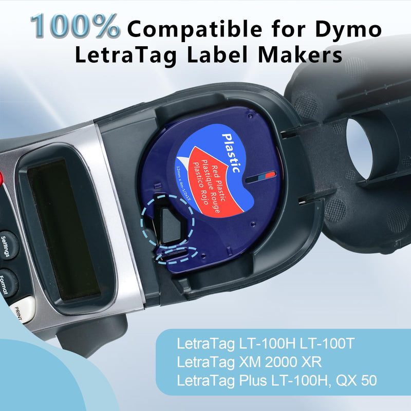 Compatible for Dymo Label Maker Refills 2PK Black on Green 91334 and 2PK Black on Red 91333 12mm x 4m Letratag Refills, for Letra Tag Label Maker LT100H LT100T QX50 XR