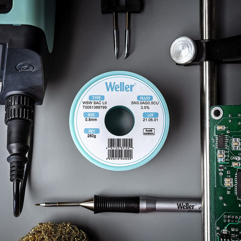 Weller WSW SCN M1 (T0051402699) Lead Free Solder Wire, Ø 1.0mm, Alloy Sn99.3Cu0.6Ni0.05, Flux Content 3.5%, 100g, Silver 1,0mm, 100g