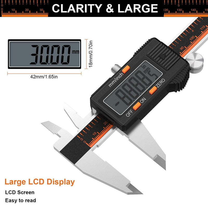 [Australia - AusPower] - HARDELL Digital Caliper 150 mm, Calliper Digital Stainless Steel with LCD Display, Digital Caliper with Inch and Millimetre Conversion, Household & Industrial Measuring Tool with 2 Replacement A-150MM 