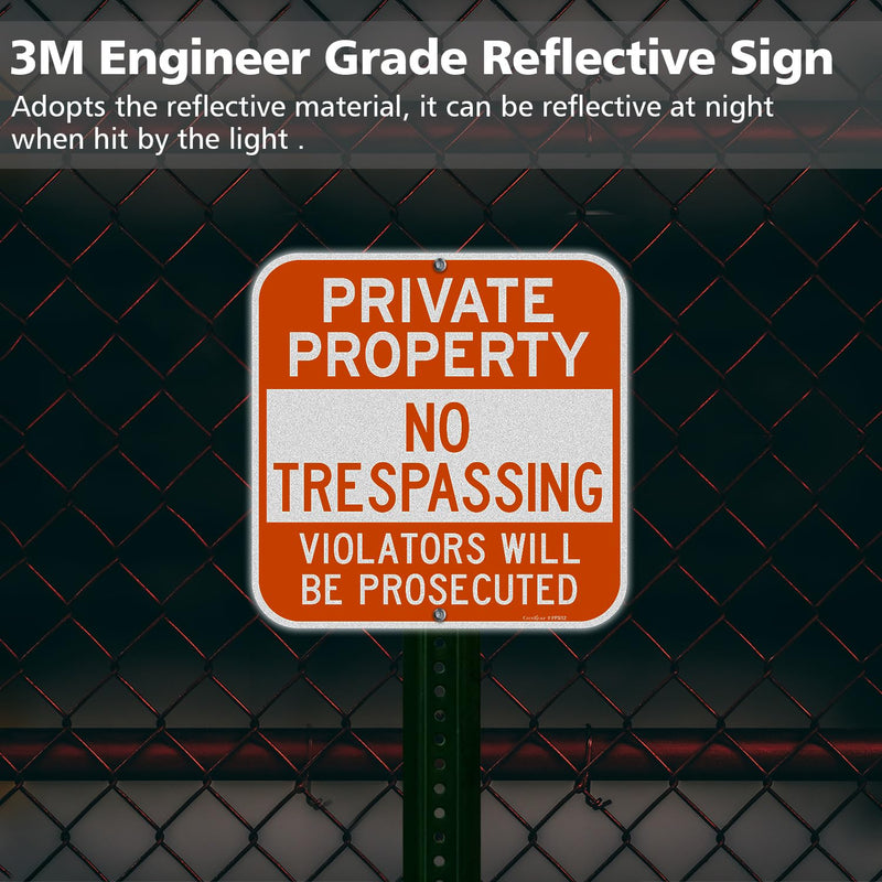 GicnKeuz Private Property No Trespassing Sign,12 x 12 Inches Violators Will Be Prosecuted Signs .040 Reflective Aluminum,Waterproof and Fade Resistant,2 Pre-drilled holes,Easy to Install, Indoors and Outdoors Use(4-pack) 12"x12"-4 Pack