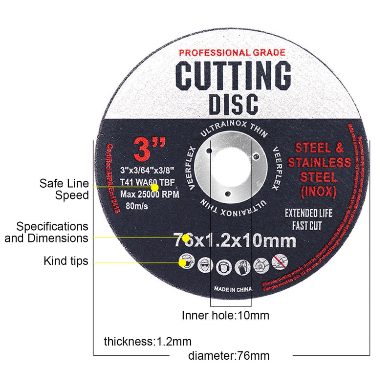 [Australia - AusPower] - Pack of 12 Cutting Discs, Cutting Disc 76 mm, Cutting Disc 76 mm Wood and Metal, Serrated Disc 76 mm, 76 mm Cutting Disc, 76 mm Sanding Disc, Black 