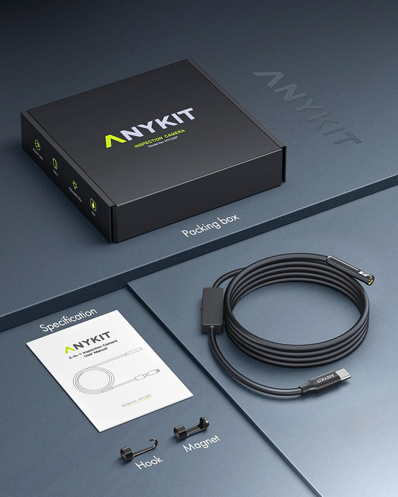 Anykit Type-C Endoscope Camera with Light, 1080P HD Borescope with 8 Adjustable LED Lights, Inspection Camera with Semi-Rigid Cable, IP67 Waterproof Home Use Snake Cam for Phone & Tablet (16.5ft) 16.5ft