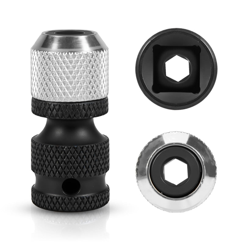 [Australia - AusPower] - 2 PCS 1/2 Square Drive to 1/4 Hex Female Socket Adapter, Drill Chuck for Impact Wrench, Impact Drill Adapter, Quick-Change Design, CrMo Steel 