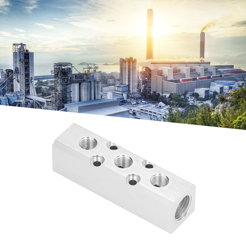 Eujgoov Pneumatic Distribution Block, Air Distribution Block, Aluminum Block, Compressed Air Distributor, Pneumatic Block, G1/2 Input, G1/4 Output, 30 x 30 mm (SY30‑02‑4F)