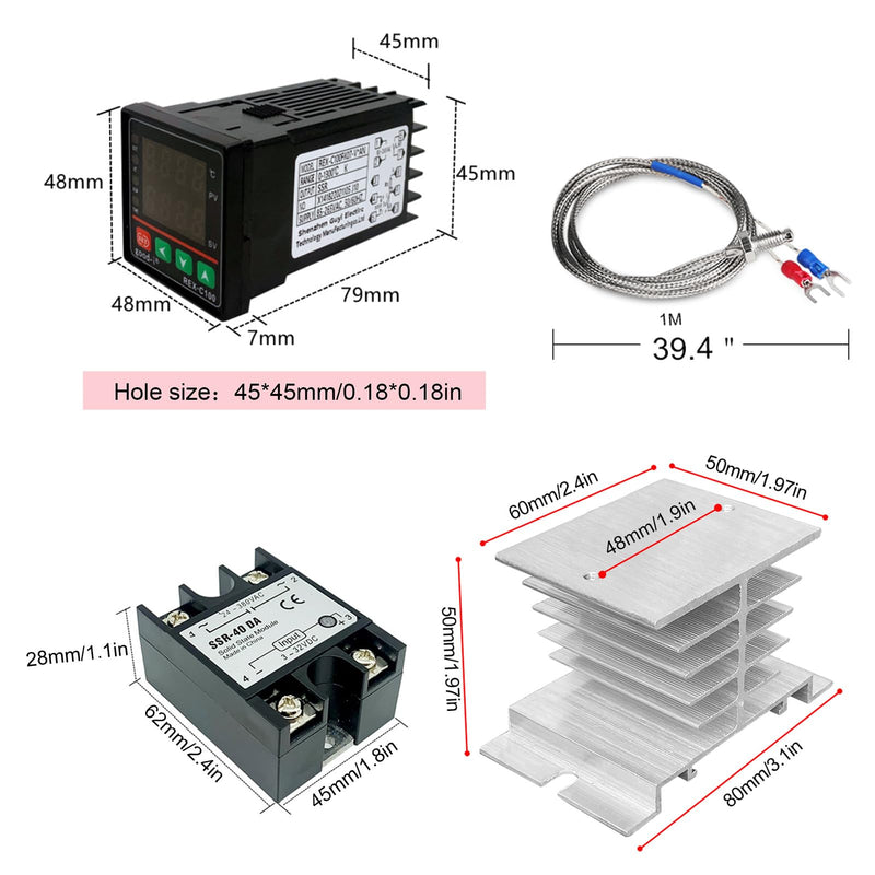 [Australia - AusPower] - PID Temperature Controller, Digital Display REX-C100 Temperature Controllers Box with Solid State Relay SSR 40DA and K Thermocouple Probe, Universal 100-240V (PID+40DA SSR+Heat Sink+K Sensor) PID+40DA SSR+Heat Sink+K Sensor 