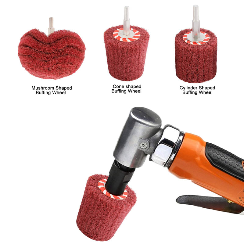 [Australia - AusPower] - HighFree 7 PCS Non Woven Abrasive Buffing Wheels Drill Attachment Set, Scouring Pads Wheel with 1/4" Shank for Polishing Mirror Stainless Steel Copper Aluminum Wood-Wares red 
