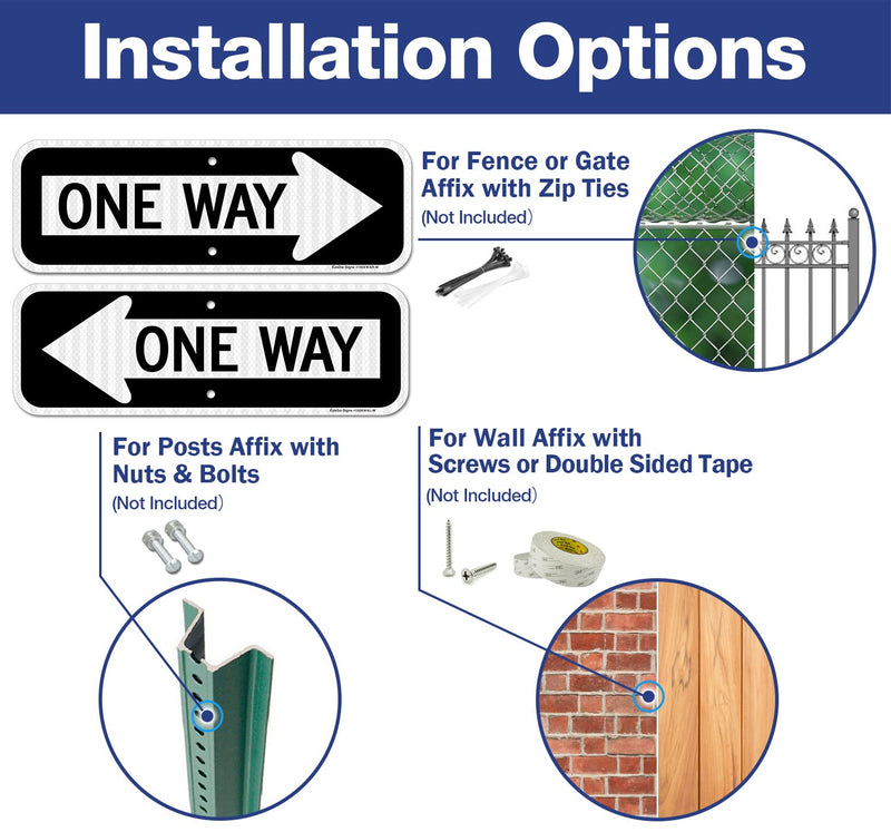 One Way Sign with Arrow, 2-Pack 18x6 Inches Engineer Grade Reflective Rust Free Aluminum, Weather/Fade Resistant, UV Protected, Easy to Mount, Indoor/Outdoor Use (Left/Right) 2 Pack-One Way Sign with Left and Right Arrow-White and black